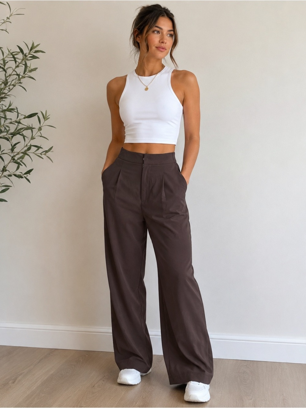 Athleta Wide-Leg High-Waist Pants in Dark Brown